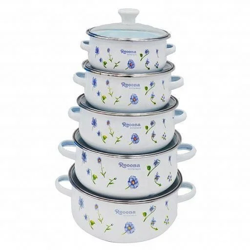 10 PCS Reoona Round non-stick hot pot enamel casserole set with glass lid