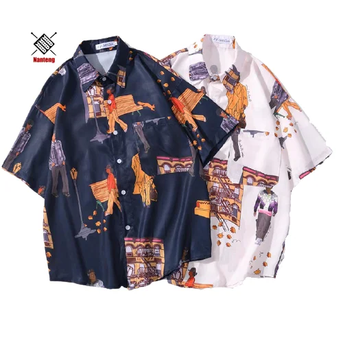 

Custom Low MOQ Oversized Top Casual Digital Print Beach Summer Patchwork Plus Size Short Sleeve Button Hawaiian Clothing Men