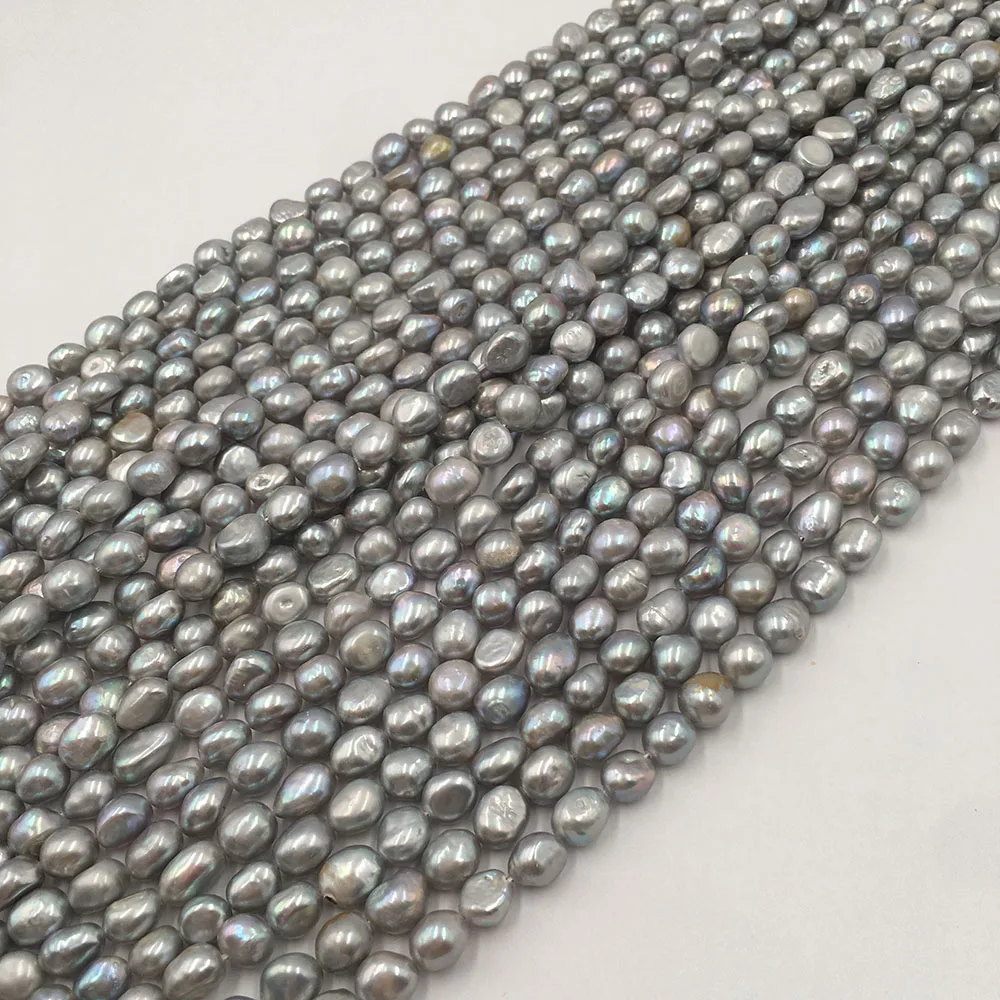 

100% freshwater pearl in strand , 7.3-8.3 mm long gray baroque pearl , available in white ,pink ,purple ,gray black