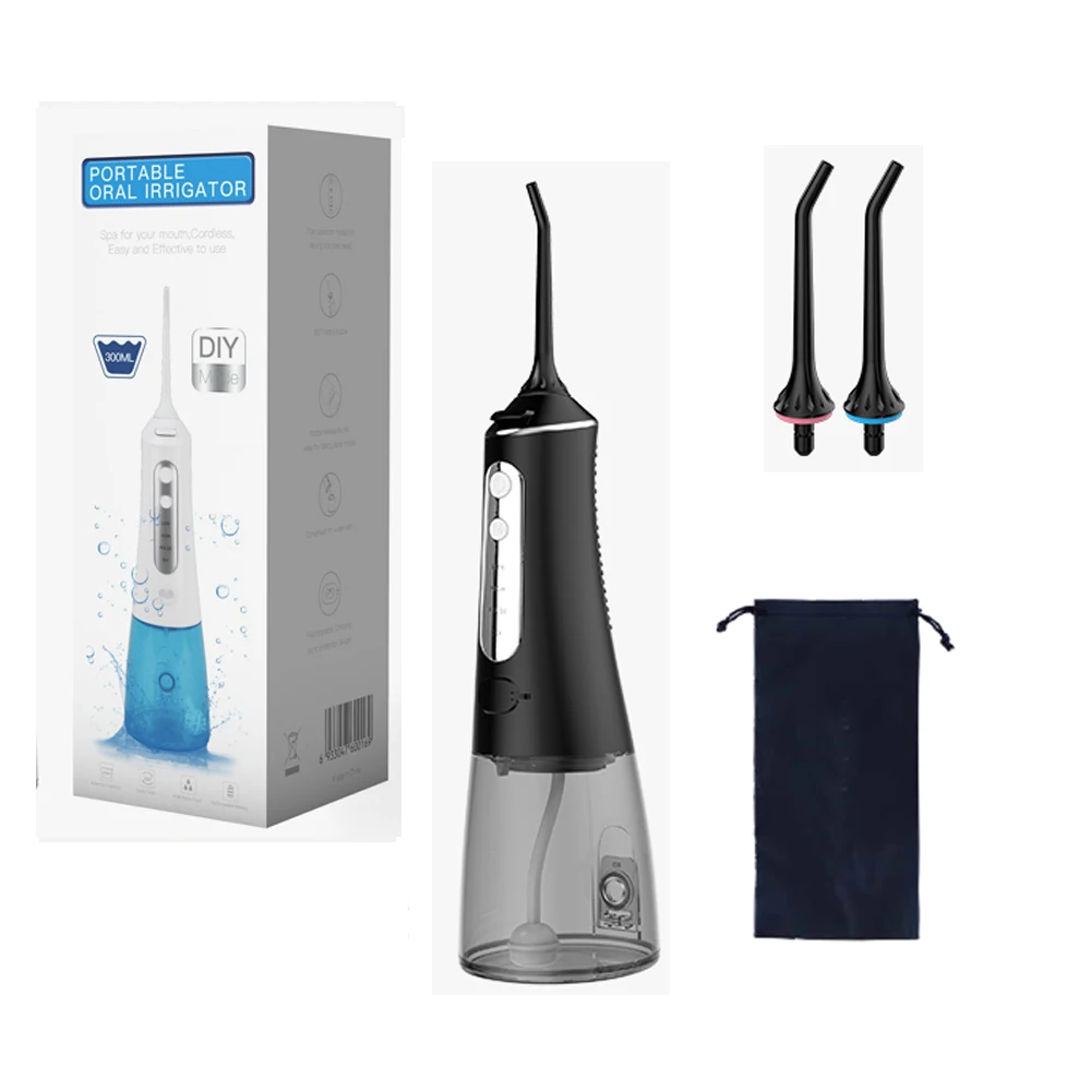 

Rechargeable Dental Care Water Flosser 300ml IPX7 Waterproof 6 Nozzles Travel Portable Irrigator for gift, Black
