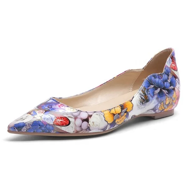 

Size 45 Colorful Flower Print Women Flat Dress Shoes Pointy toe Slip on Office Lady Work Casual Summer Dating Flats Shoes, Mixed color