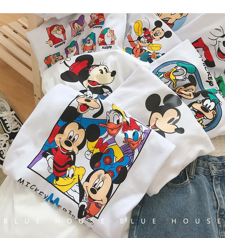 

2021 summer Korean style loose all-match White half sleeve T-shirt top clothes Mickey cotton short sleeve t-shirt for women, Picture shows