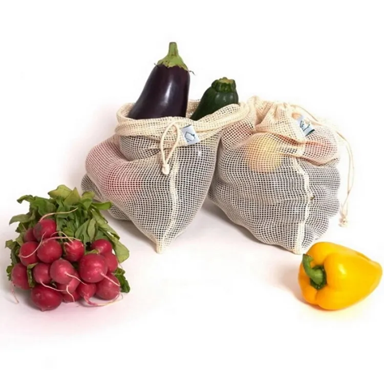 
Shopping fruits and vegetables organic cotton net mesh produce bags set 