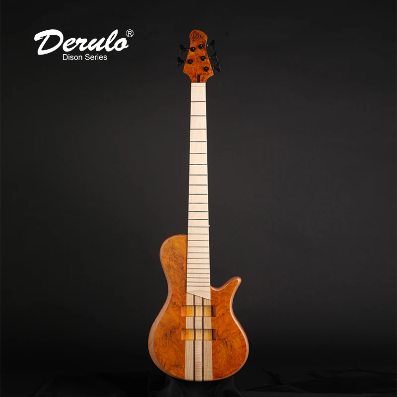 

Derulo Electric Bass Guitar DIY 5Strings High Quality Custombody NECK throughBODY Burl Top Canadian Maple Fingerboard Customshop