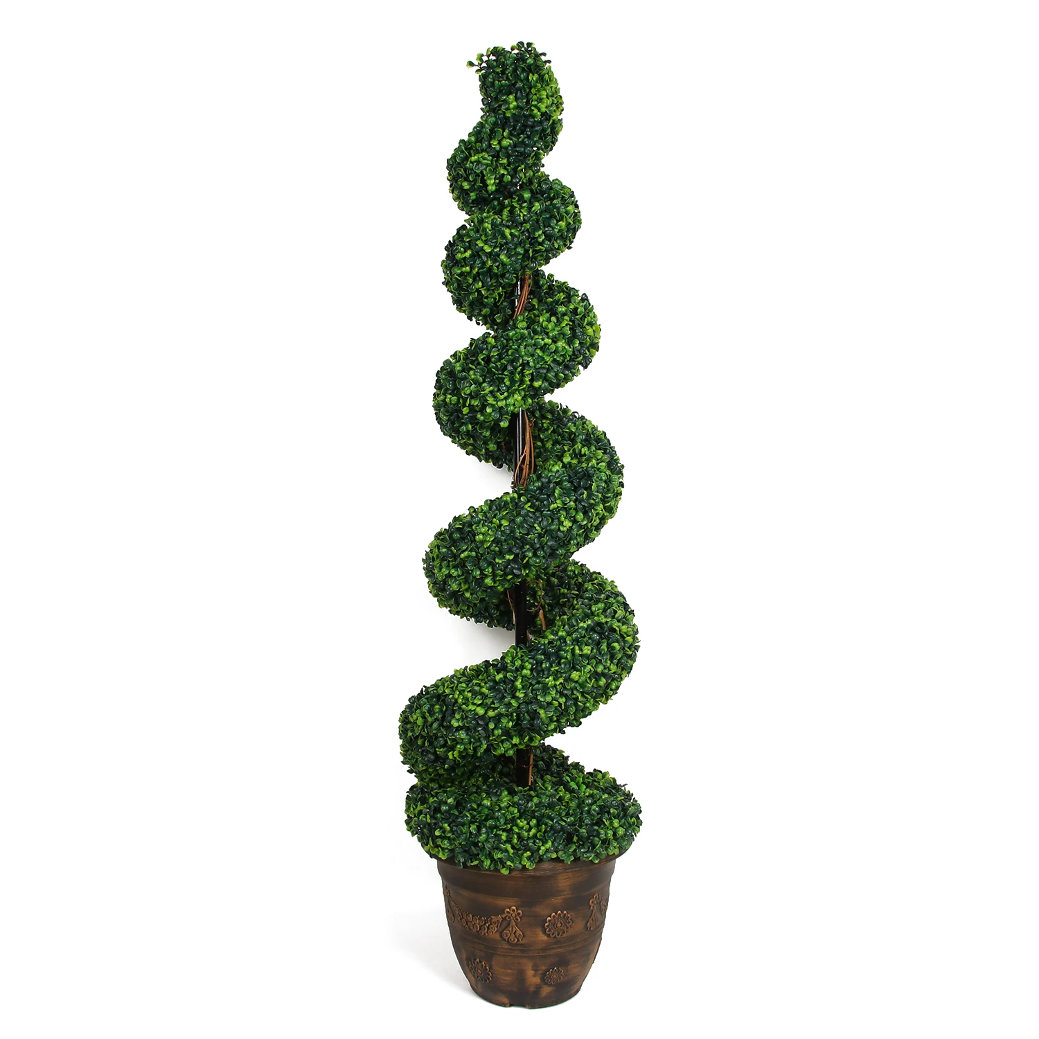 Gorgeous 6 Feet Wide and Dense Boxwood Spiral Topiary Artificial Tree Silk Plant Indoor and Outdoor Decorative Pot