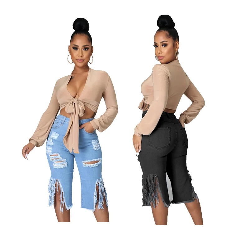 

New arrive 2021 women's pants & trousers summer ripped denim shorts casual ripped denim short pants jeans shorts for women