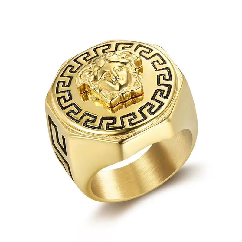 

Customized European and American hip-hop style ancient Greek mythology gold-plated stainless steel Medusa ring for men