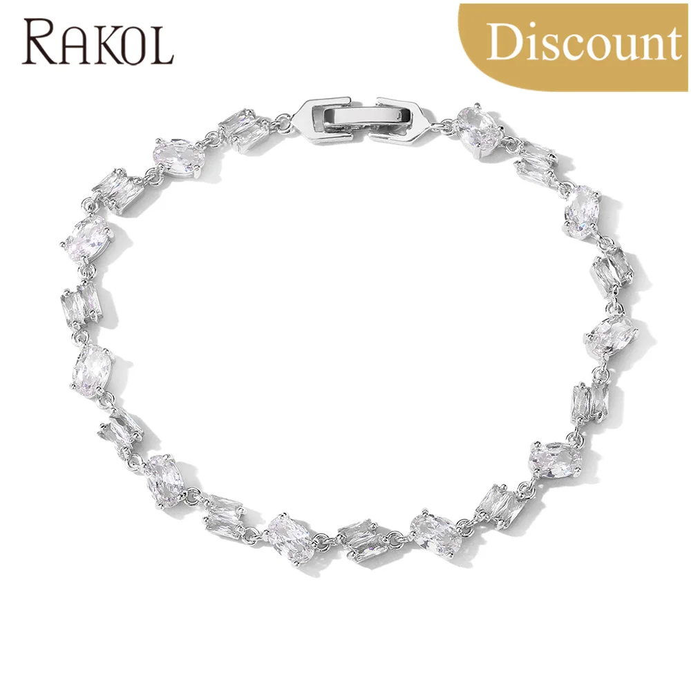 

RAKOL B5010 2021 Hot Selling Women Jewelry Copper Iced Out Crystal Bracelet Shiny CZ Flower Bangles, Picture shows