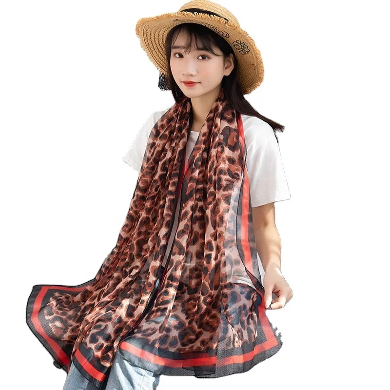 

MIO wholesale high quality Hawaiian sarong shawl leopard print beach chiffon silk scarf, 4 colors in stock