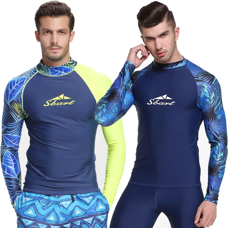 

Sbart Men's Long Sleeve Rash Vest Sublimation Printed Rashie UPF50+ Rashguard Chlorine Resistant Surfing Rash Guard