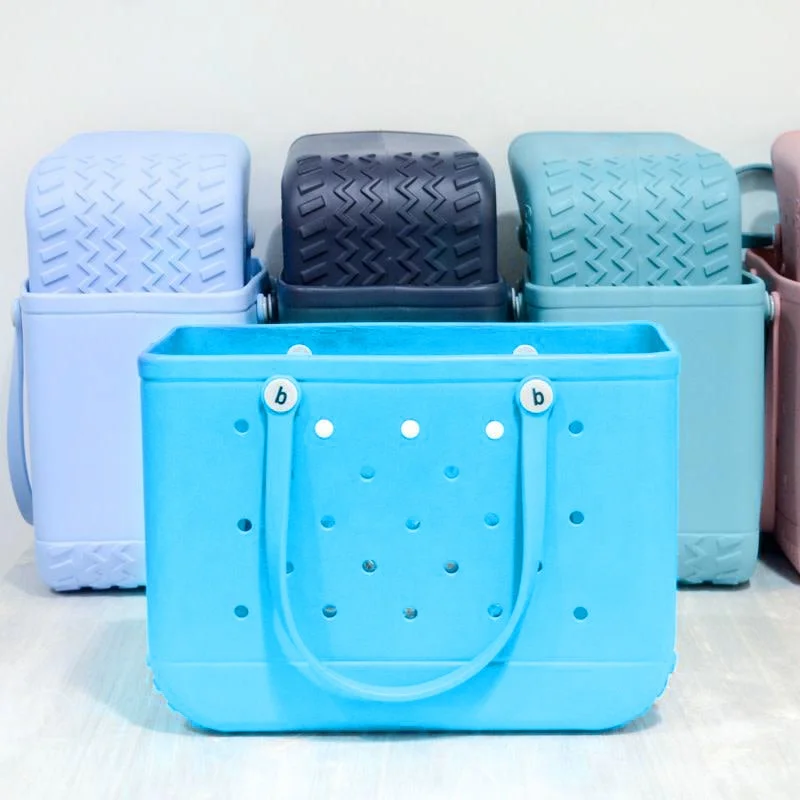

Hot Selling High Quality ECO Beach EVA Bogg Bag Waterproof Handbag Large Tote Silicone Shopping Bag, 20 colors