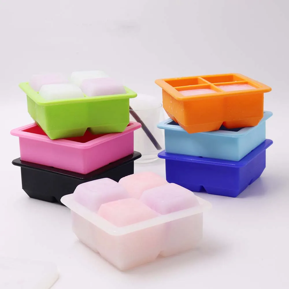 

4 holes custom personalized iceball maker rubber round ice cube trays mold silicone with lid, Black / green /blue/any color is available