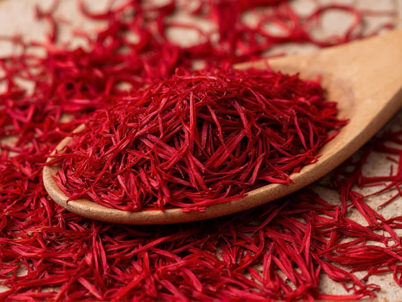 Ein Gramm Safranfäden im Vergleich zu einer Münze