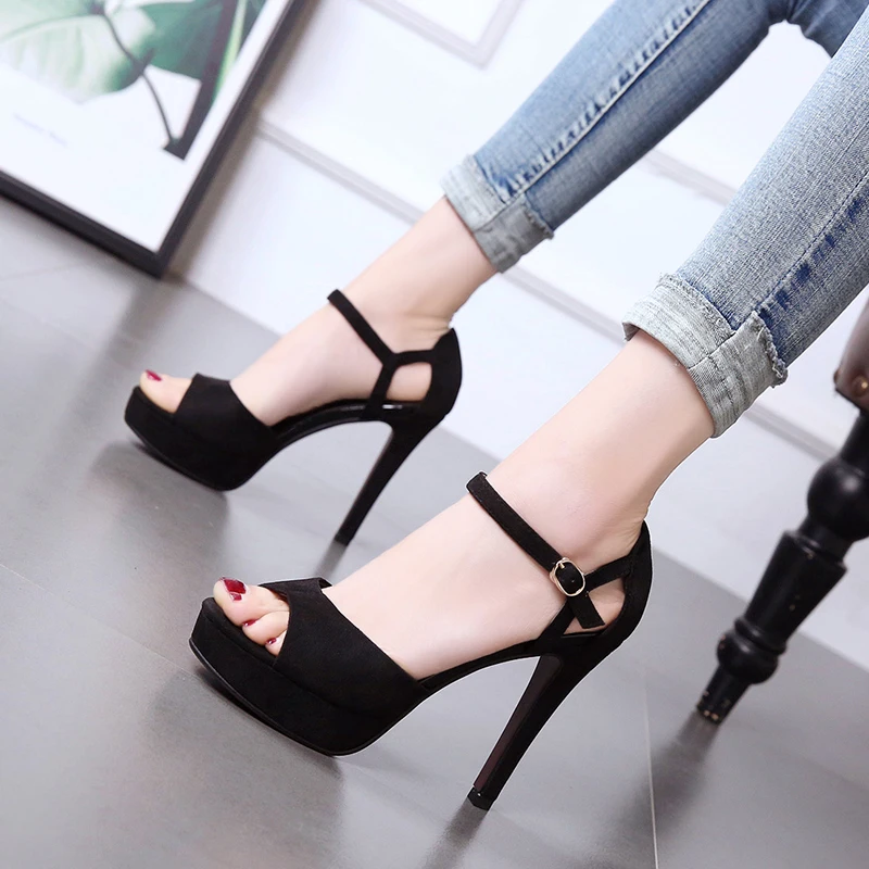 

Spring and summer new fish mouth ultra-high heel one-sided waterproof platform sandals with thin heels sexy high heels