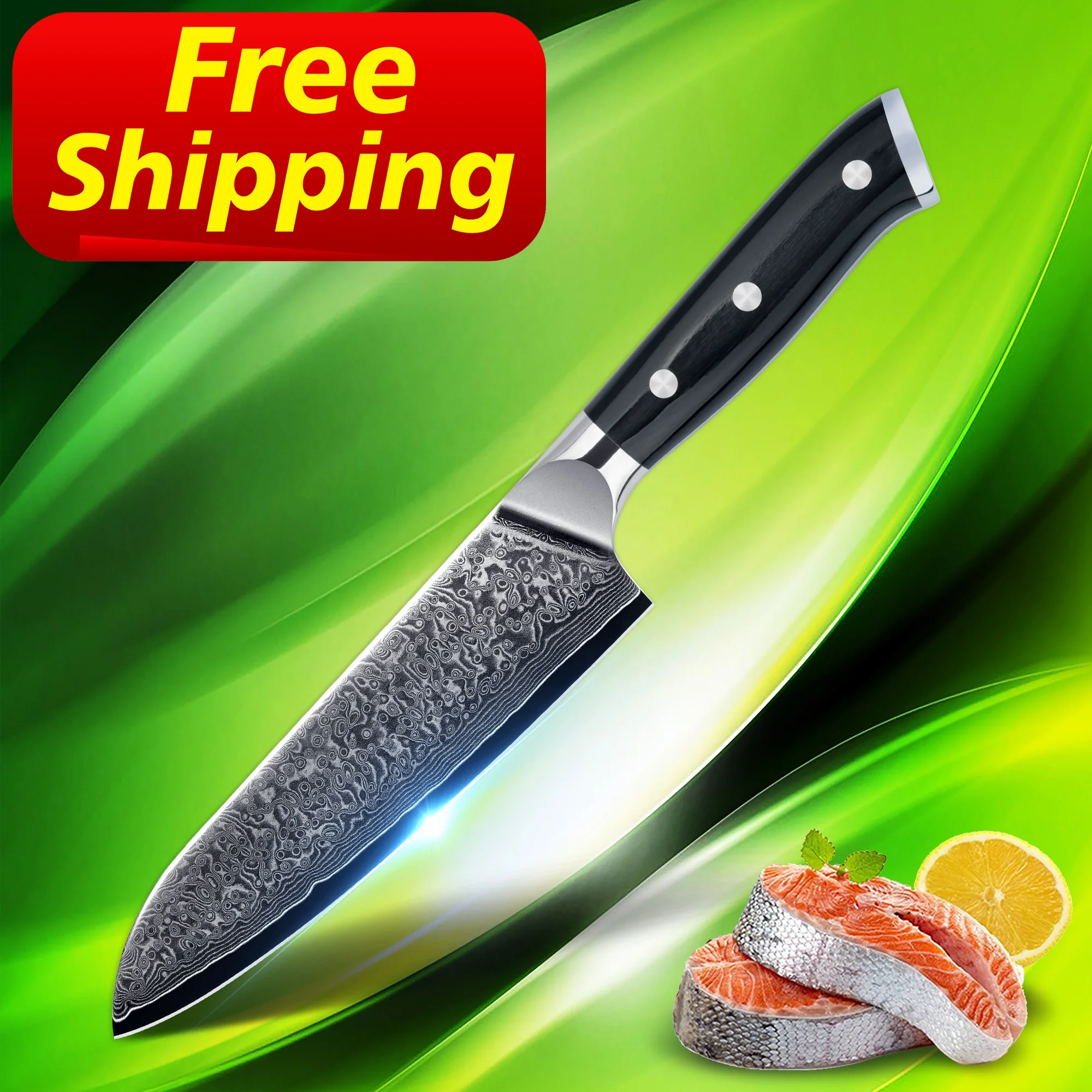 

Free Shipping orders over 100 pcs Skycook Featured 7 inch japanese damascus steel vg10 santoku knife 67layers, Customized color