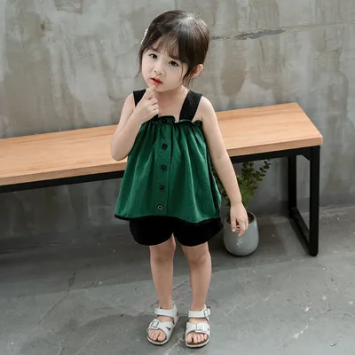 

F40373A 2021 Summer dress for baby girls with halter skirt and shorts panty set kid clothing set girls, As picture