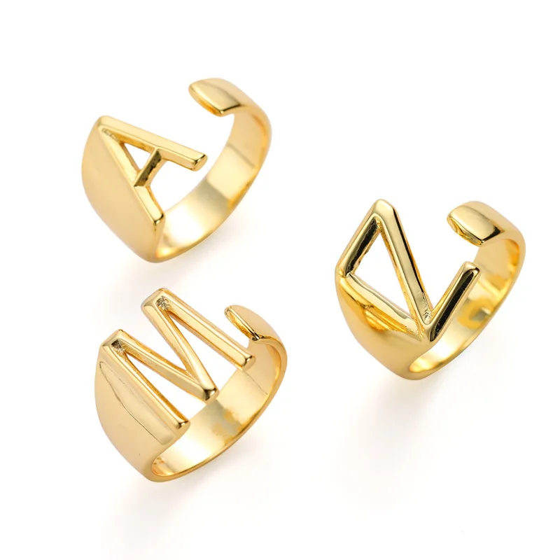 2020 Fashion Jewelry Personalized 26 Letters Alphabet Finger Ring 18K Real Gold Plated Open Adjustable Initial Letter Rings