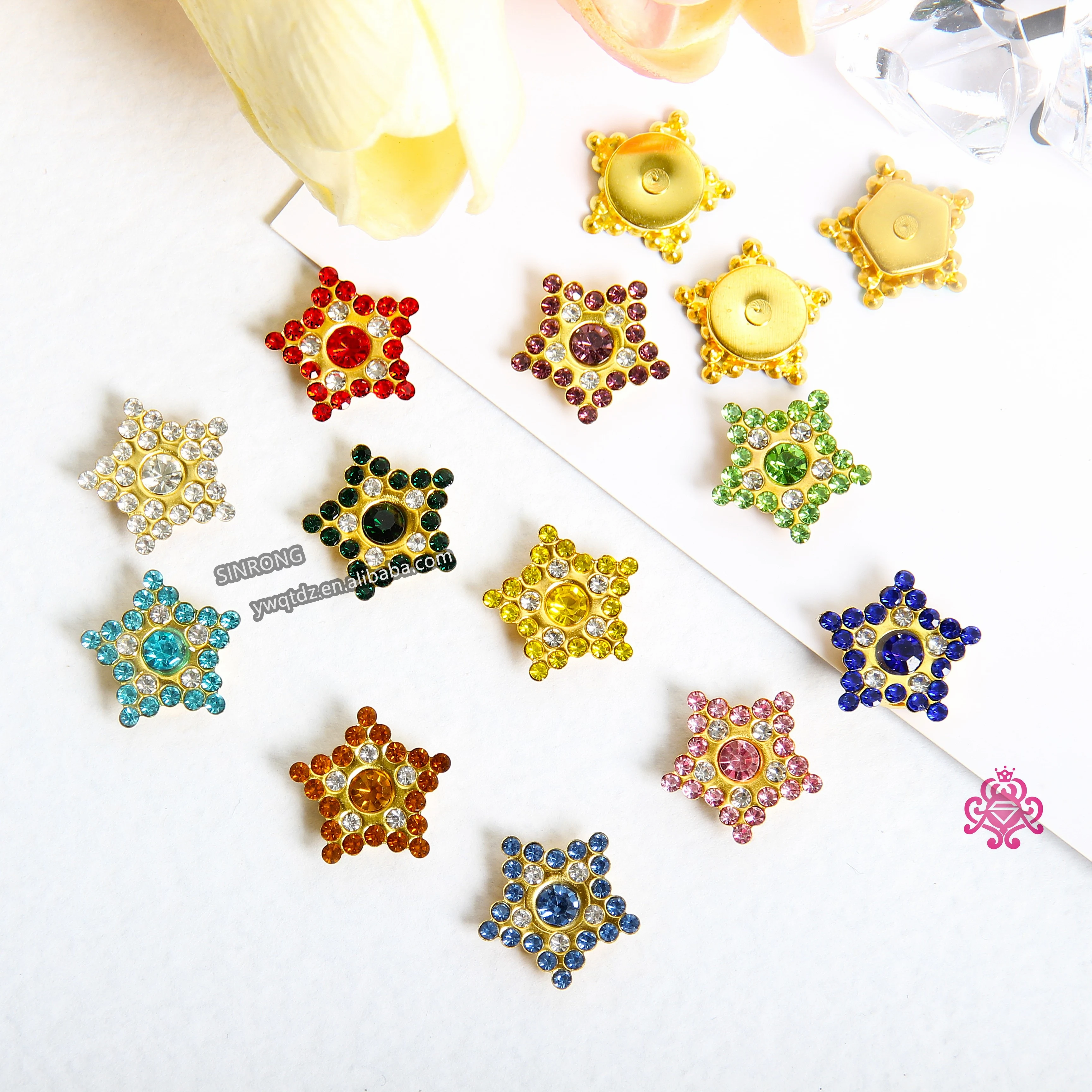 Star & Sunflower Metal Rhinestone Motifs with & Sew-On Backing for Garment Processing Accessories Rhinestones