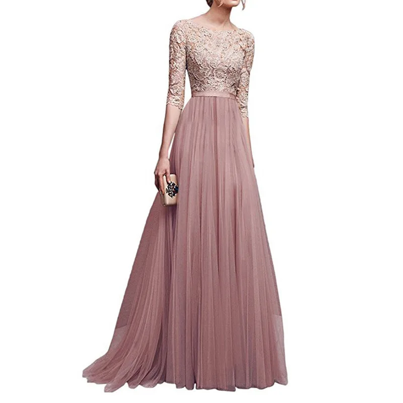 

Hot Sale 2021 Women party dresses Chiffon Fabric Off Shoulder Evening Dress High Waist Prom Grown Patchwork