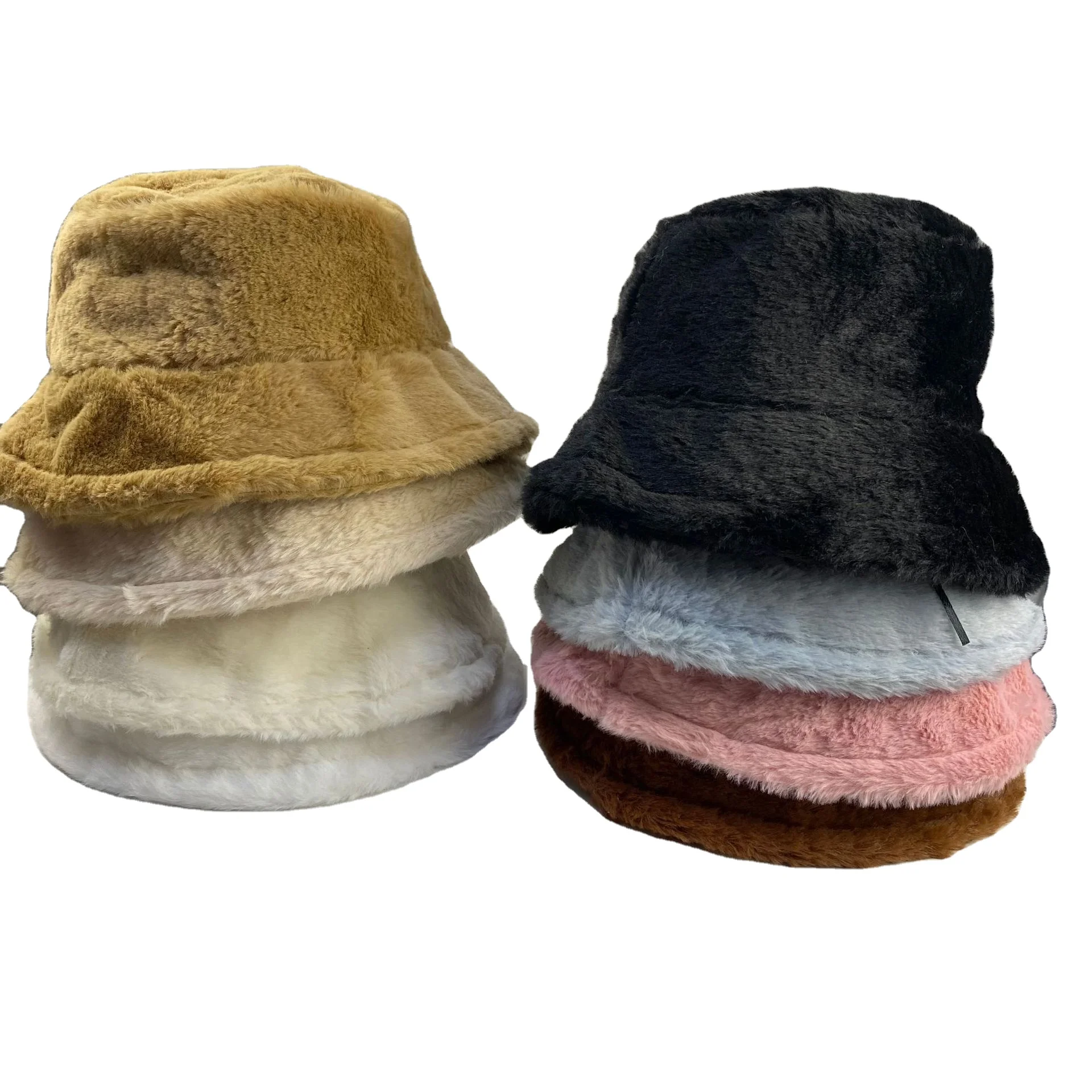 

Bulk Wholesale New Best Seller Winter Faux Fur Furry Fluffy Fuzzy Warm Hat Plush Fisherman Cap Women Plain Bucket Hat