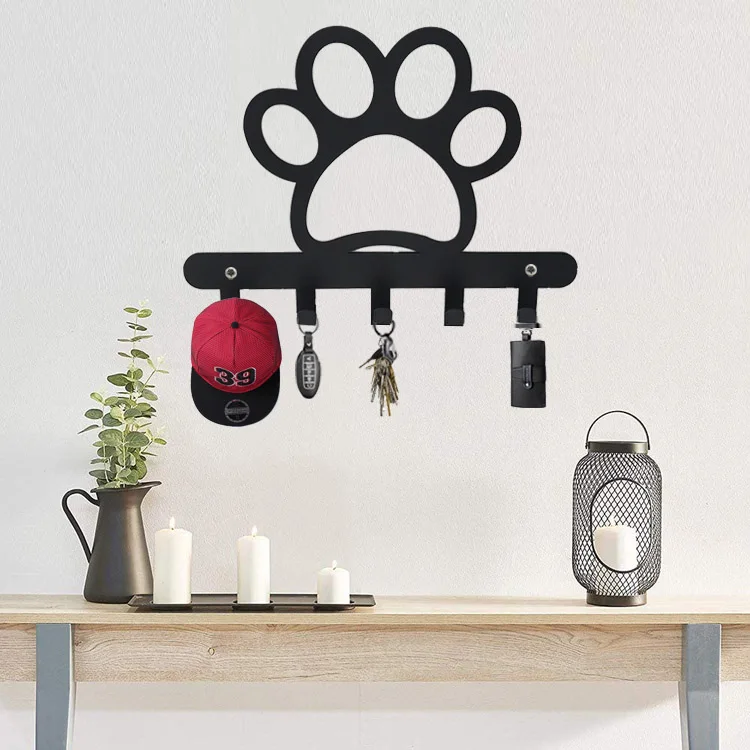 

Dog Foot Metal Wall Hooks Multifunction Pet Rope Metal Hanger for Bathrooms Door Hanging Key Robe Bag Umbrella- 6 Hooks, Black