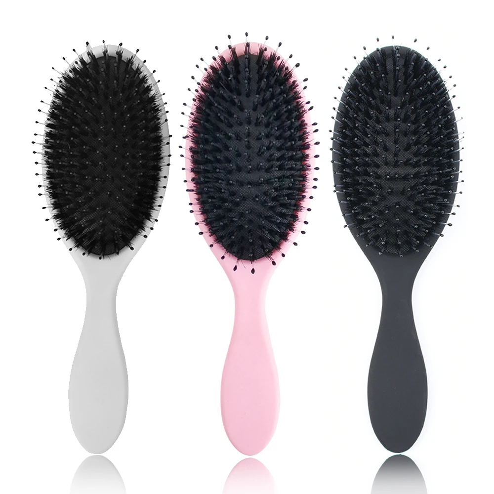 

New style custom paddle wet hair brush pure white round air cushion nylon pins boar bristles hairbrush for curly hair