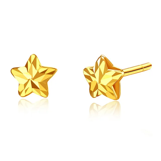 

Luxury Fashion Solid Pure 18K Gold Star Stud Earrings Jewelry Women Ladies Female Bridal Engagement Wedding Earrings