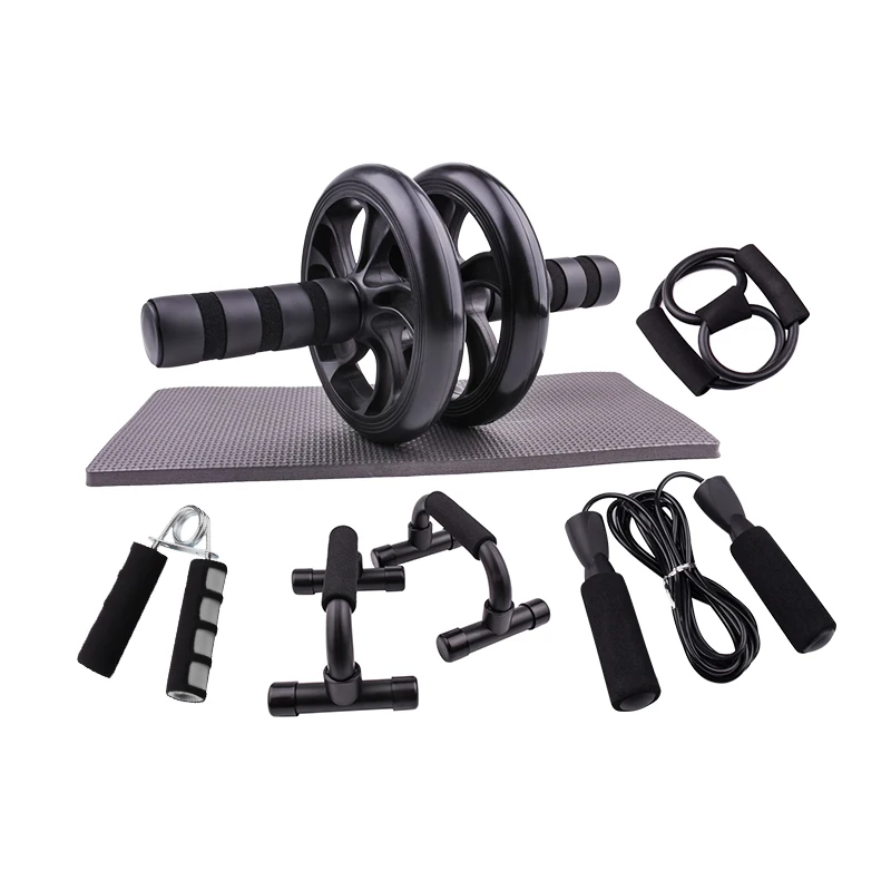 

Home fitness equipment ab wheel roller set for abdominal Jump rope push up abdominal machin, Black