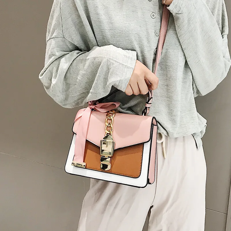 

2020 new fashion silk scarf women bag temperament messenger shoulder bag All-match ins super fire Contrast small square bag, Photo color