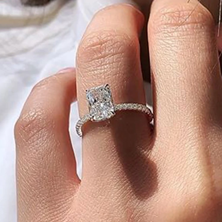 

CAOSHI Silver Color Aqua Zircon Wedding Rings For Women Finger Jewelry Cute Small Rectangle Stone Ring
