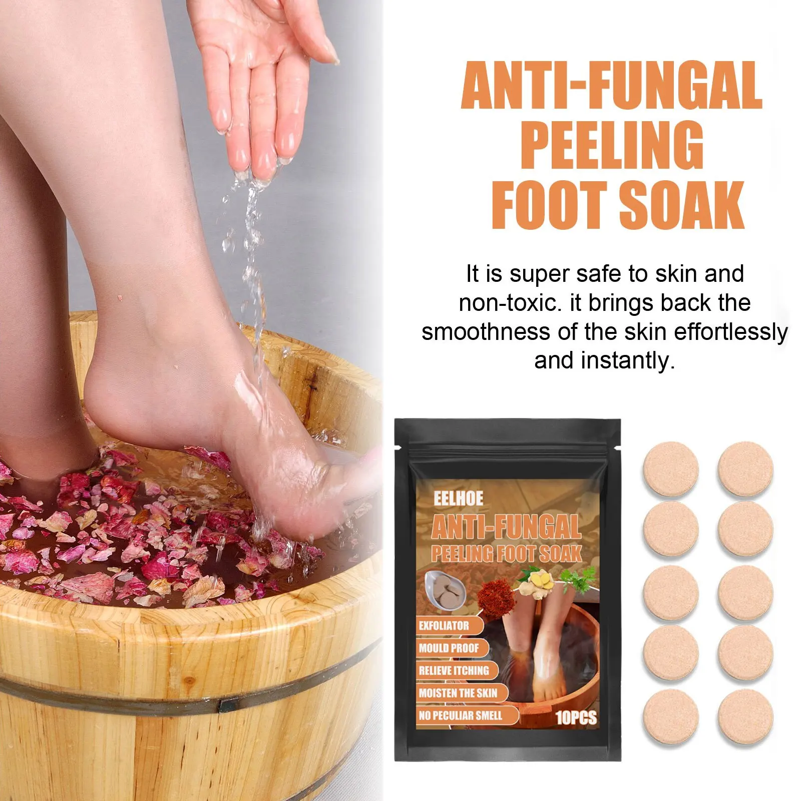 

eelhoe Ginger Anti-Fungal Peeling Foot Soak Effervescent Tablets Foot Care Nail repair Promote metabolism Foot Pain Treatment