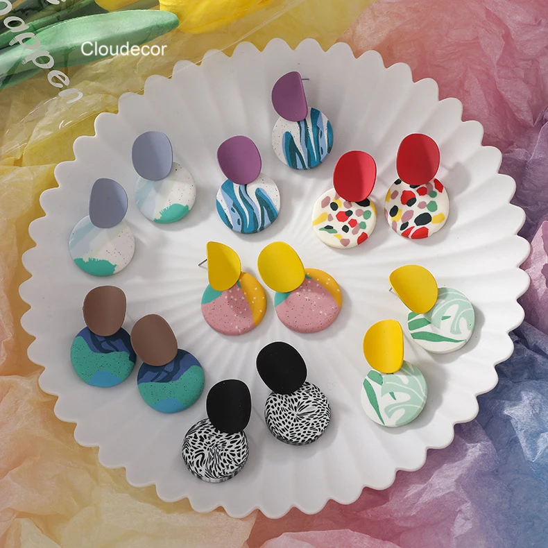 

Stylish Polymer Clay Geometric Earrings Jewelry Handmade Pendant Ceramic Stud Earrings Jewelry Women Polymer Clay Earrings