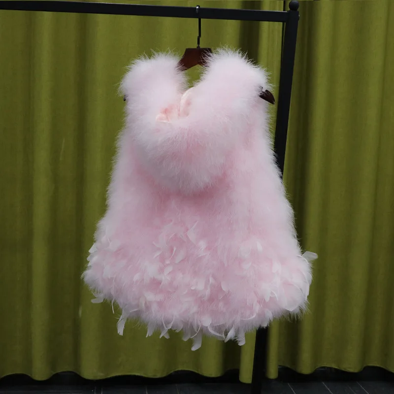 

Fur short coatMid-length vest with loose ostrich feathers wind wholesale trade custom cotton winter coat, Five colors