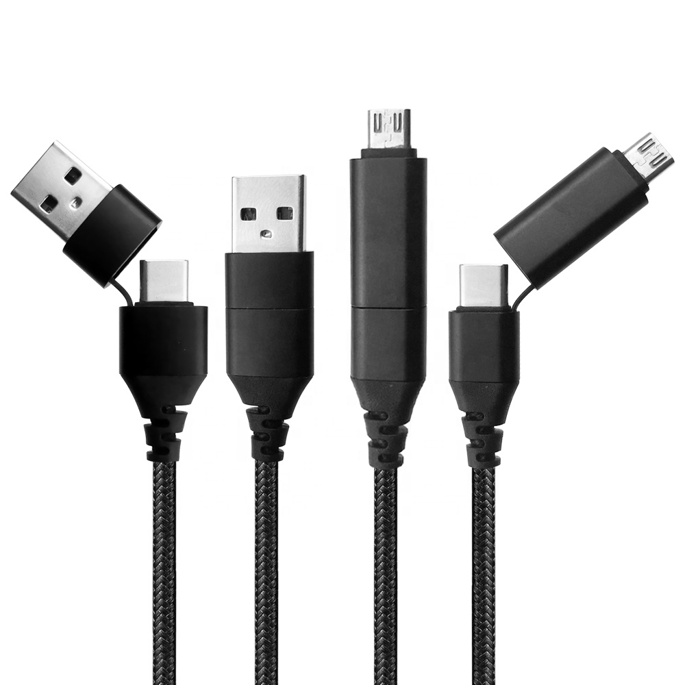 

WIK-HT Built-in 4in1 PD 60W Fast Charge 3A Type C Charging A Micro 4 in 1 USB Cable, Black / other color oemed