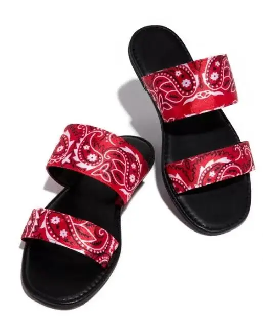 

2021 Europe & American summer new fashion printing plus size sandals women leisure holiday slippers, Black, red, blue