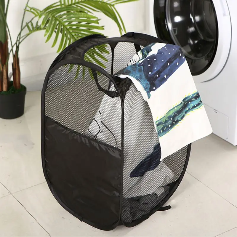 

Durable Handles Collapsible for Storage Folding Mesh Popup Collapsible Laundry Basket Hamper Bag with Drawing
