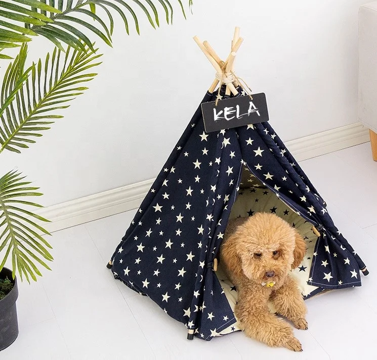 

HMS Wholesale Large Dog Cot Or Pet Tent Star Pattern On Sea Blue Cloth Pet-friendly Tent, Picture