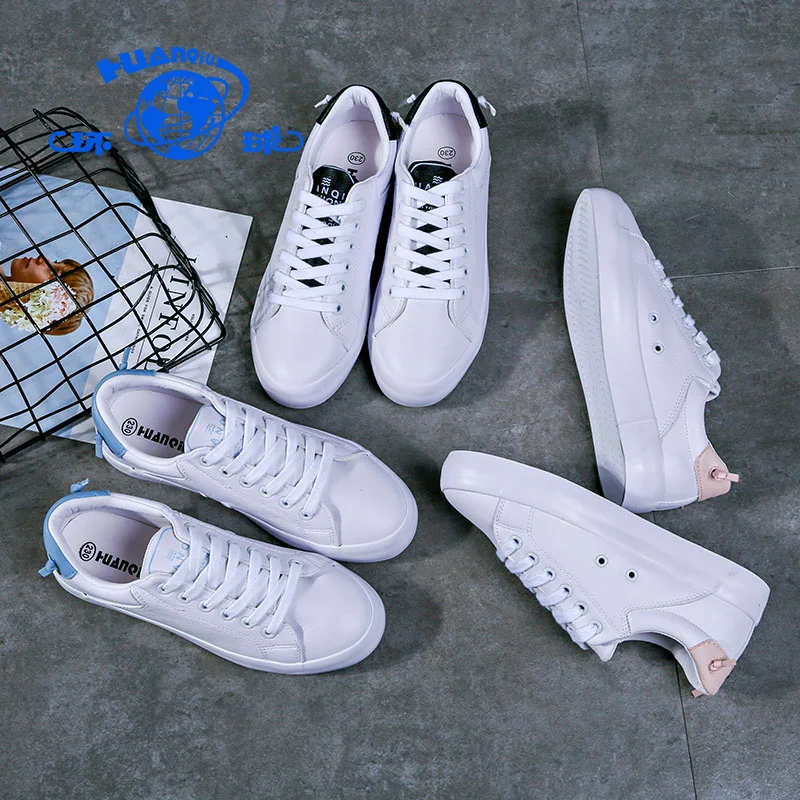 

H18019 HUANQIU Newest Designer Ladies White Casual Flat Shoes for Women, Picture shows