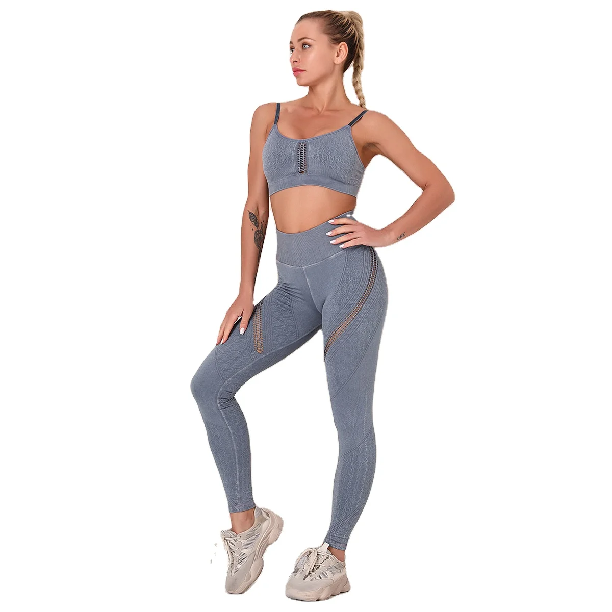 

Hot sale washed seamless knitted hip raising sportswear hollow exercise fitness suit vest Yoga suit, Customized colors