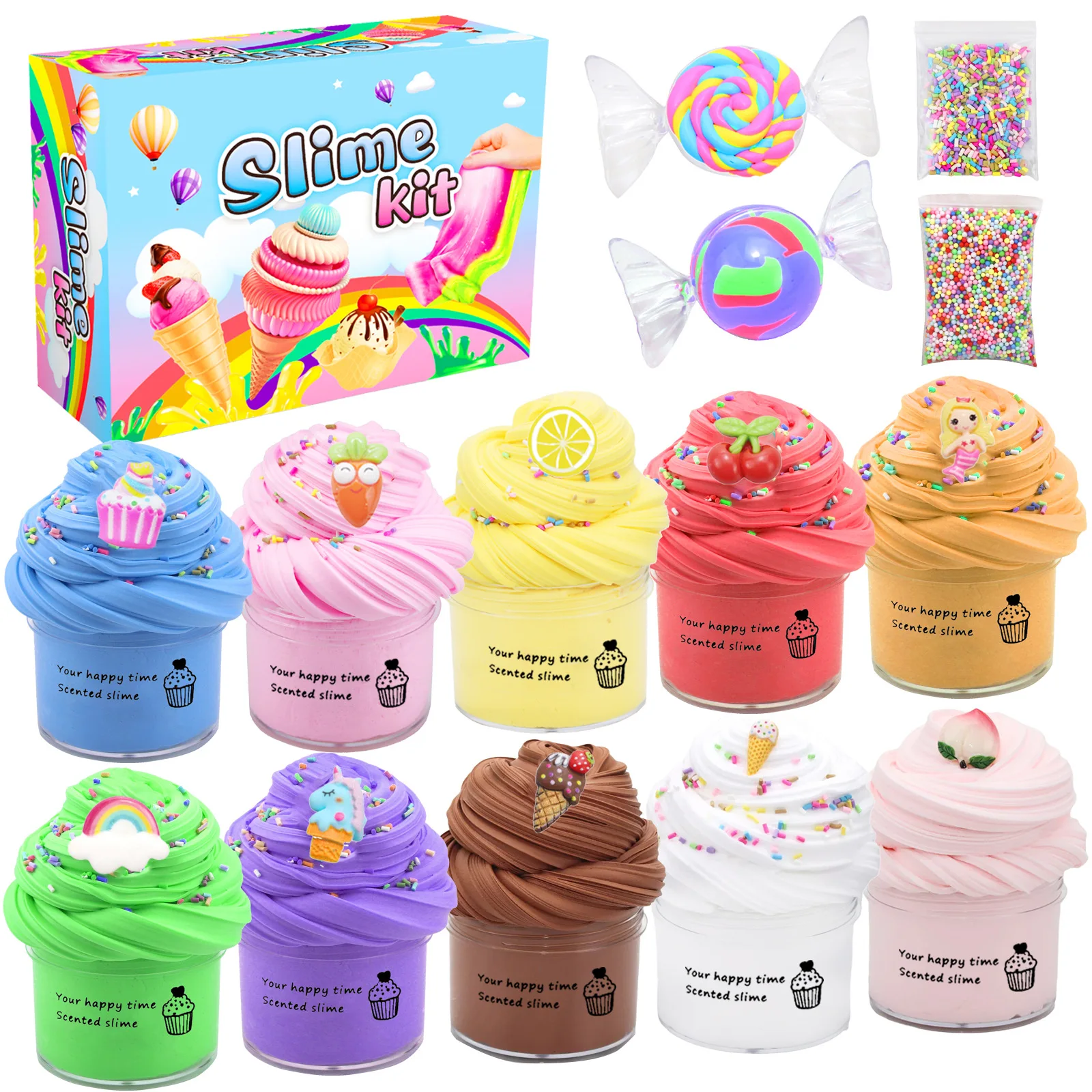 

10 Pack 60ml Stress Relief Toys Soft Ice Cream Cloud Charms Cotton Kid Play DIY Making Butter Fluffy Slime Candy Kit