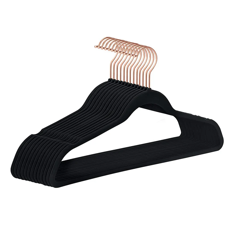 

Cheap Plastic Non Slip Flocked Clothes Hangers Black Velvet Suit Hangers for Cloth, Black white