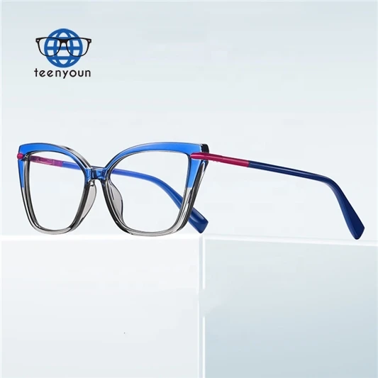 

Teenyoun Eyewear Two Color Tr90 Frame Eyeglasses Fashion Women Cat Eye Blue Light Blocking Glasses Eyeglass