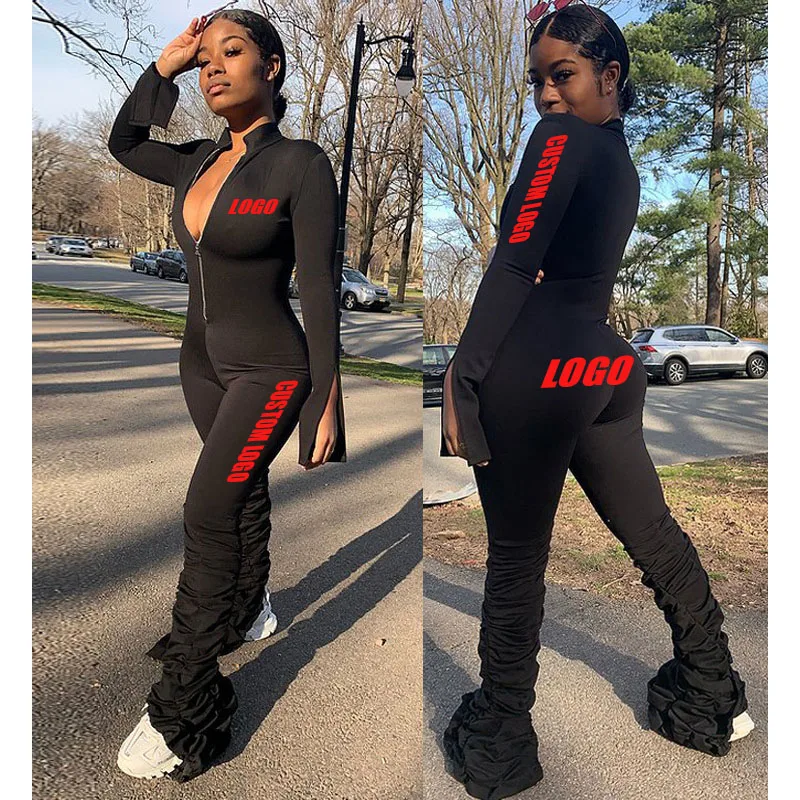 

Free Shipping Fitness Active Wear Rompers Womens Jumpsuit Zipper V Neck Sexy Fashion Long Sleeve Workout Sports Jumpsuits, Customized color