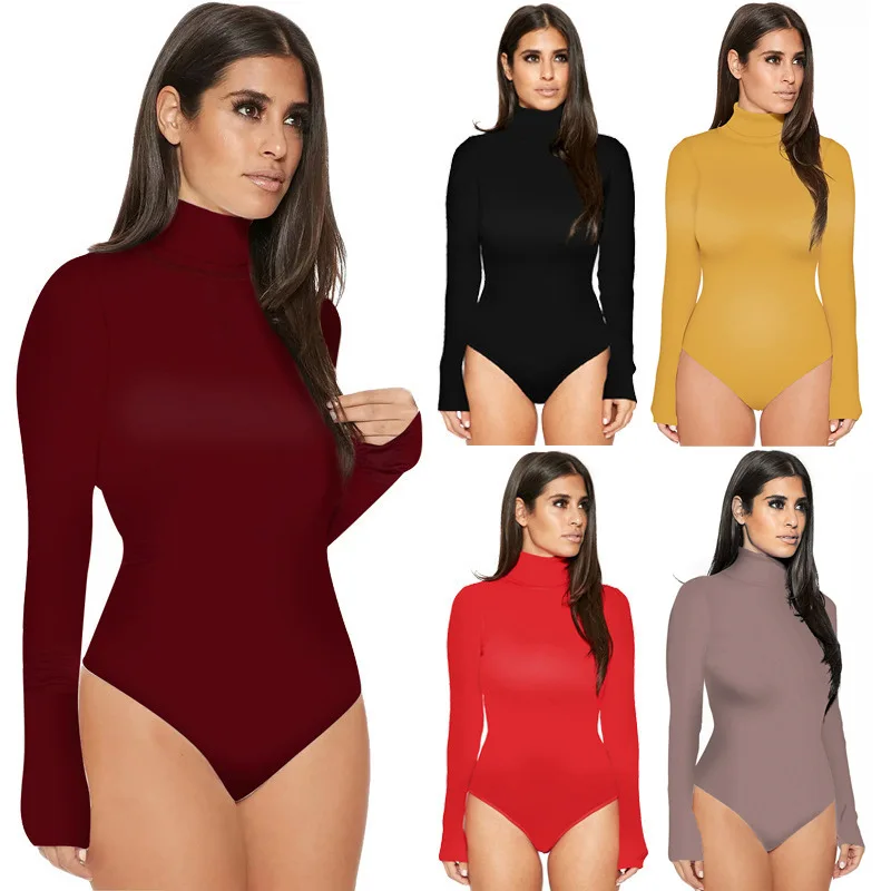 

Wholesale hot sale ladies skinny body suits 2021 shapewear long sleeve turtleneck jumpsuit women sexy lingerie bodysuits