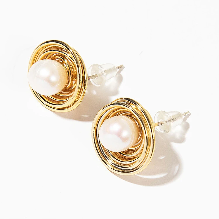 

high quality stainless steel stud earrings 18k gold plated tarnish free jewelry clip on pearl earrings