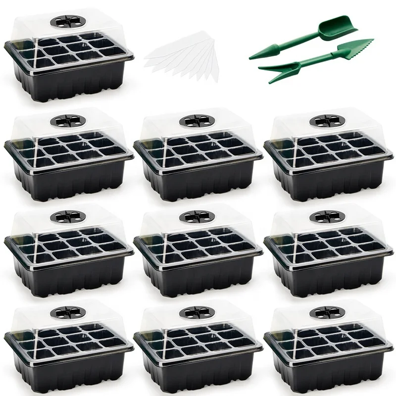 

gardening 10-Pack Nursery Seed Trays Seedling Starter Tray Plant Starter Germination Kit Base Greenhouse Grow Tray