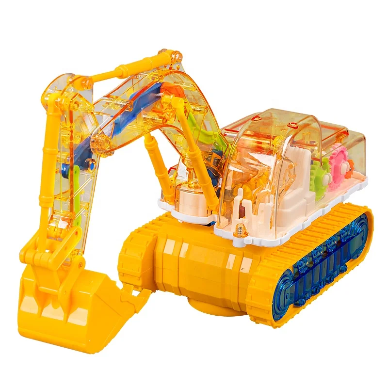 

Kids toys 2023 new arrivals electric plastic toy car universal transparent gear excavator light music Friction Toy Vehicle