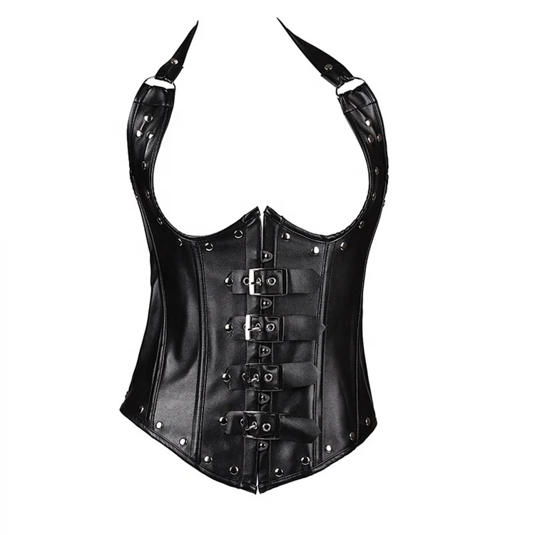 

Designer New Product Black Red Gothic Rivet Leather Corset Women With Bandage In The Back Mujer
