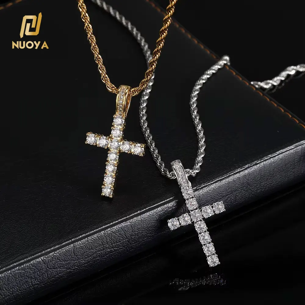 NUOYA Hip Hop Jewelry Silver Christian Dainty Jesus Piece Zircon Men Pendant Diamond Cross Necklace