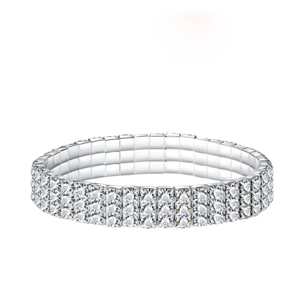 

Classic Hotsale Design Elastic Dimoand Bracelet Multilayer 1-5 Rows Stretch Rhinestone Tennis Bracelet, Silver